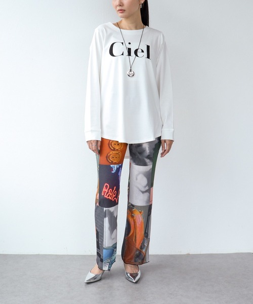 Three Four Time（ｽﾘｰﾌｫｰﾀｲﾑ）の「トリケアフロッキーロゴプリント長袖ロングTシャツ（Tシャツ/カットソー・レディース・オフホワイト/グレー・FREE）」の5枚目の写真
