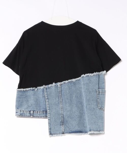 Cepica(セピカ)の「アシメデニム切替えカットTシャツ(Tシャツ/カットソー・レディース・ホワイト/ブラック・FREE)」の3枚目の写真