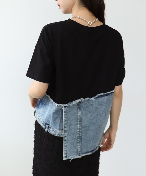 Cepica(セピカ)の「アシメデニム切替えカットTシャツ(Tシャツ/カットソー・レディース・ホワイト/ブラック・FREE)」の11枚目の写真