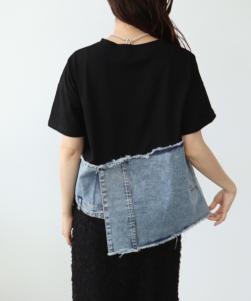 Cepica(セピカ)の「アシメデニム切替えカットTシャツ(Tシャツ/カットソー・レディース・ホワイト/ブラック・FREE)」の12枚目の写真
