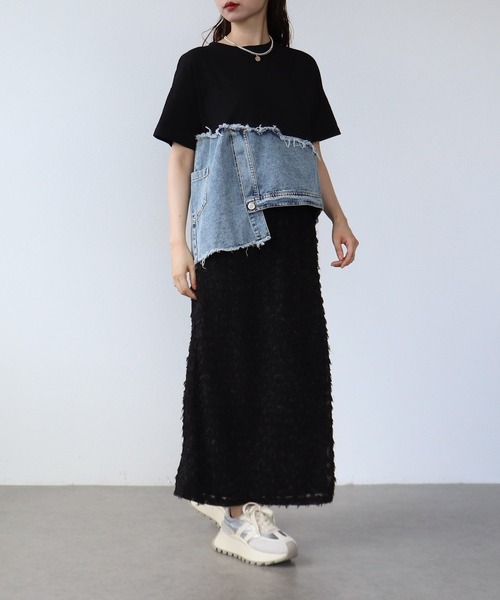 Cepica(セピカ)の「アシメデニム切替えカットTシャツ(Tシャツ/カットソー・レディース・ホワイト/ブラック・FREE)」の14枚目の写真
