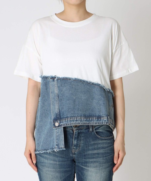 Cepica(セピカ)の「アシメデニム切替えカットTシャツ(Tシャツ/カットソー・レディース・ホワイト/ブラック・FREE)」の16枚目の写真