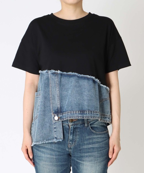 Cepica(セピカ)の「アシメデニム切替えカットTシャツ(Tシャツ/カットソー・レディース・ホワイト/ブラック・FREE)」の18枚目の写真