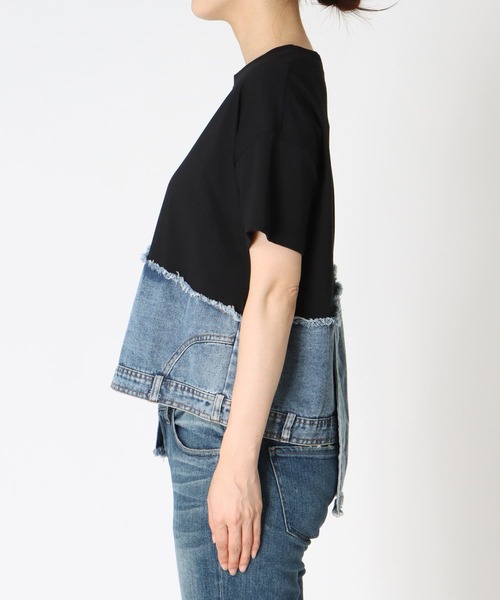 Cepica(セピカ)の「アシメデニム切替えカットTシャツ(Tシャツ/カットソー・レディース・ホワイト/ブラック・FREE)」の19枚目の写真