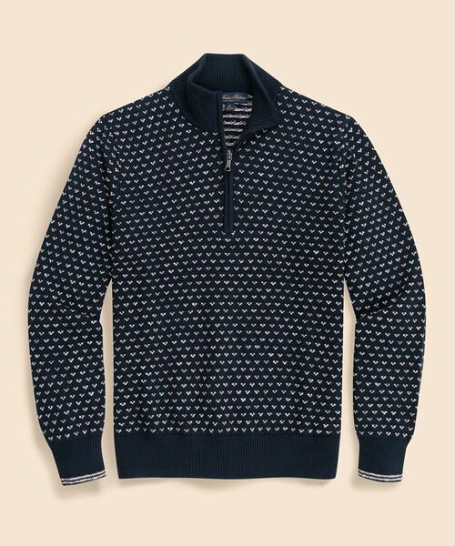 BROOKS BROTHERS(ブルックスブラザーズ)の「コットン ドット ハーフジップ モックネックセーター(ニット/セーター・メンズ・ネイビー・LARGE/MEDIUM/SMALL)」の1枚目の写真
