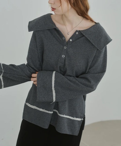 Bab(バブ)の「ビッグカラー2WAYスウェットトップス(その他トップス・レディース・ブラック/ブラウン/アイボリー/グレー系その他4・FREE)」の3枚目の写真