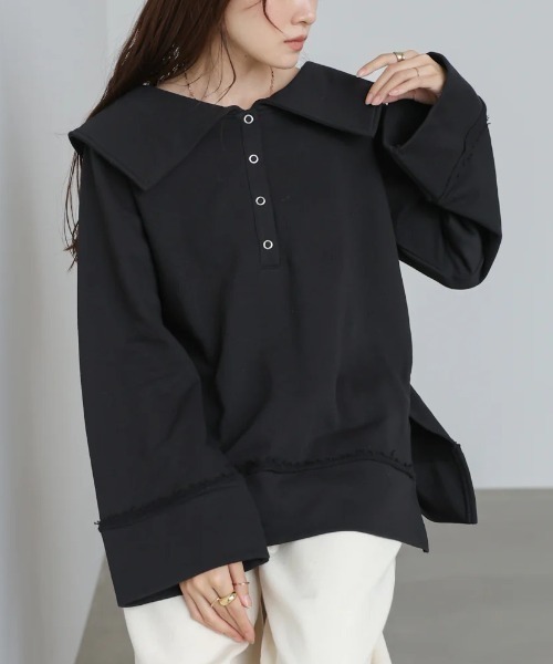 Bab(バブ)の「ビッグカラー2WAYスウェットトップス(その他トップス・レディース・ブラック/ブラウン/アイボリー/グレー系その他4・FREE)」の2枚目の写真
