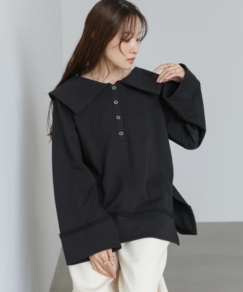 Bab(バブ)の「ビッグカラー2WAYスウェットトップス(その他トップス・レディース・ブラック/ブラウン/アイボリー/グレー系その他4・FREE)」の5枚目の写真