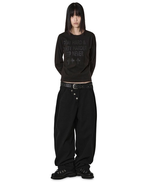 Openyard（オープンヤード）の「『Openyard/オープンヤード』OBLIQUE WIDE VOLUME PANTS/オブリークワイドボリュームパンツ（デニムパンツ・メンズ・インディゴブルー/ブラック・M/L/S）」の3枚目の写真