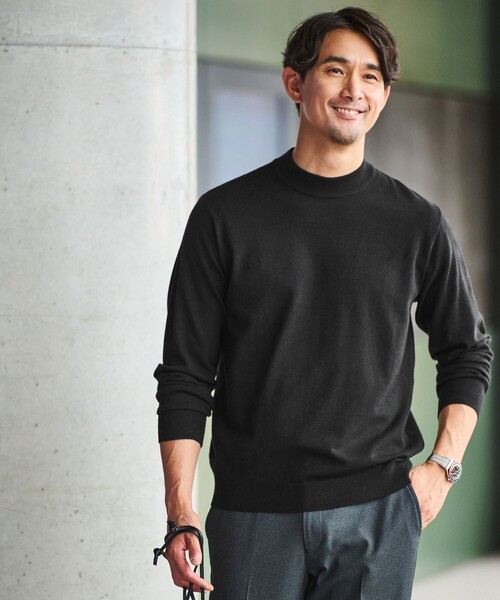 green label relaxing(グリーンレーベルリラクシング)の「【WEB限定】JUST fit ハイゲージ ジャケイン モックネック ニット(ニット/セーター・メンズ・ブラック/ダークグレー/ダークブラウン/オリーブ・S/M/XL/L)」の1枚目の写真