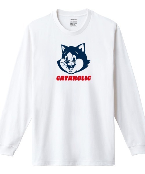 Moftique(モフティック)の「Moftique(モフティック) 長袖Tシャツ キャットイラスト アニマル プリント 袖リブ ロンT トップス レディース(Tシャツ/カットソー・レディース・アイボリー/ヘザーグレー/ホワイト/ブラック・XS/S)」の2枚目の写真