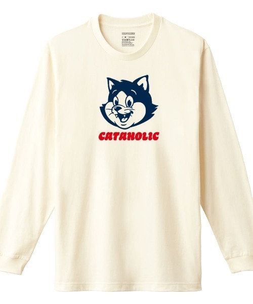 Moftique(モフティック)の「Moftique(モフティック) 長袖Tシャツ キャットイラスト アニマル プリント 袖リブ ロンT トップス レディース(Tシャツ/カットソー・レディース・アイボリー/ヘザーグレー/ホワイト/ブラック・XS/S)」の3枚目の写真