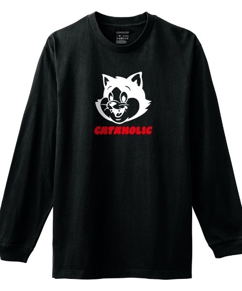 Moftique(モフティック)の「Moftique(モフティック) 長袖Tシャツ キャットイラスト アニマル プリント 袖リブ ロンT トップス レディース(Tシャツ/カットソー・レディース・アイボリー/ヘザーグレー/ホワイト/ブラック・XS/S)」の1枚目の写真
