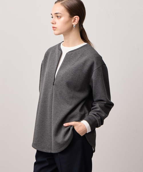 LE SOUK HOLIDAY(ルスークホリデー)の「ハーフジップカットプルオーバー(Tシャツ/カットソー・レディース・チャコールグレー/オフホワイト/ダークブラウン・L/M)」の2枚目の写真