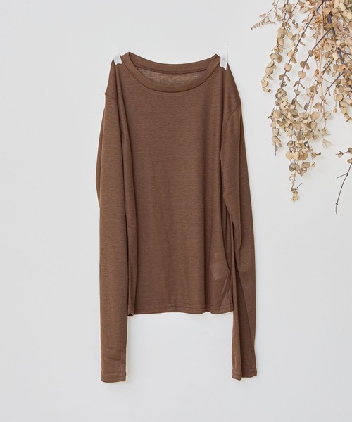 mysty woman(ミスティウーマン)の「BASICシアークルーカット長袖 1091053(Tシャツ/カットソー・レディース・ライトイエロー/ブラック/ブラウン/オフホワイト・FREE)」の3枚目の写真