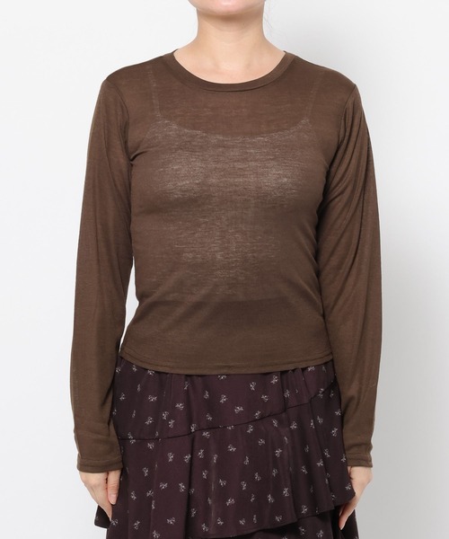 mysty woman(ミスティウーマン)の「BASICシアークルーカット長袖 1091053(Tシャツ/カットソー・レディース・ライトイエロー/ブラック/ブラウン/オフホワイト・FREE)」の6枚目の写真