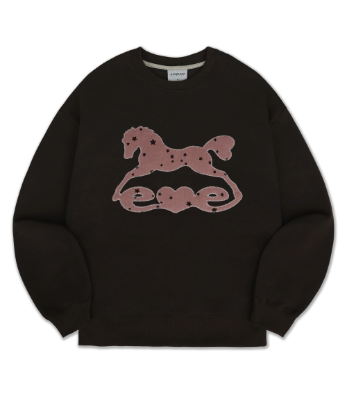 ambler(エムブラー)の「Vintage Heart Tail Horse アップリケ刺繍 スウェット Tシャツ AMM1414(ダークブラウン)(スウェット・レディース・その他・S/M/L)」の1枚目の写真