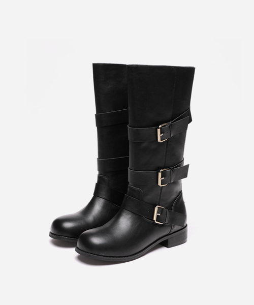 MAC MOC(マックモック)の「KANT バックルストラップミドルブーツ_2colors (3.5cm)(ブーツ・レディース・キャメル/ブラック・22.5cm/23.5cm/23cm/24.5cm/24cm/25cm)」の1枚目の写真