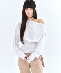 S.N.A.P ドレープ アシンメトリー ロングスリーブ ホワイト