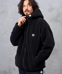 No Rain No Rainbow（ノーレインノーレインボー）の「mpa4236- drop shoulder boa hoodie (pick mini patch ) ボアパーカー(NR26W-06)（パーカー）」