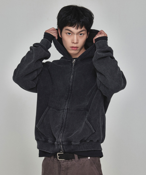 KICHUL(キチョル)の「Grit ワッフル フードジップアップ(ブラック)(パーカー・レディース・その他・SMALL/LARGE/MEDIUM)」の1枚目の写真