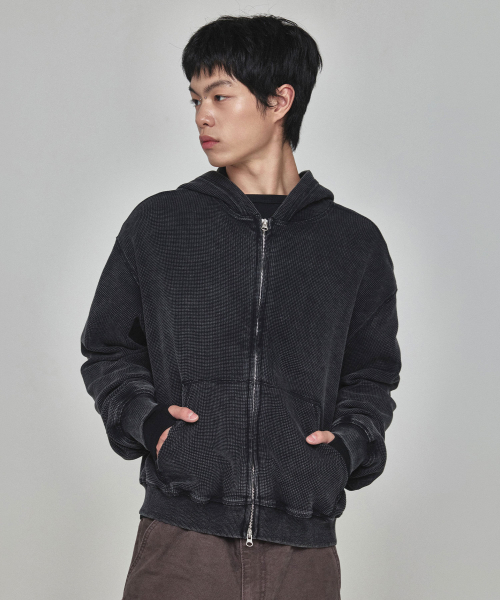 KICHUL(キチョル)の「Grit ワッフル フードジップアップ(ブラック)(パーカー・レディース・その他・SMALL/LARGE/MEDIUM)」の3枚目の写真