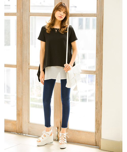 Re:EDIT（リエディ）の「ベーシックTYPE極ストレッチ裾フリンジデニム[Re:EDIT/リエディ][春夏新作][リエディオリジナル]（デニムパンツ・レディース・ライトブルー/ブラック/ネイビー/ブルー・X-LARGE/XX-LARGE/X-SMALL/MEDIUM/SMALL/LARGE/XX-SMALL）」の9枚目の写真