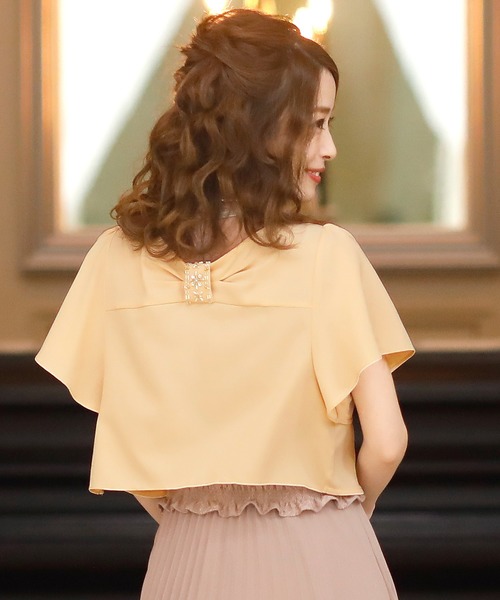 結婚式・お呼ばれ◆バックリボン*フォーマルボレロ*Mサイズ*ベージュ 結婚式 大きいサイズ レディース パーティー ドレス 着丈