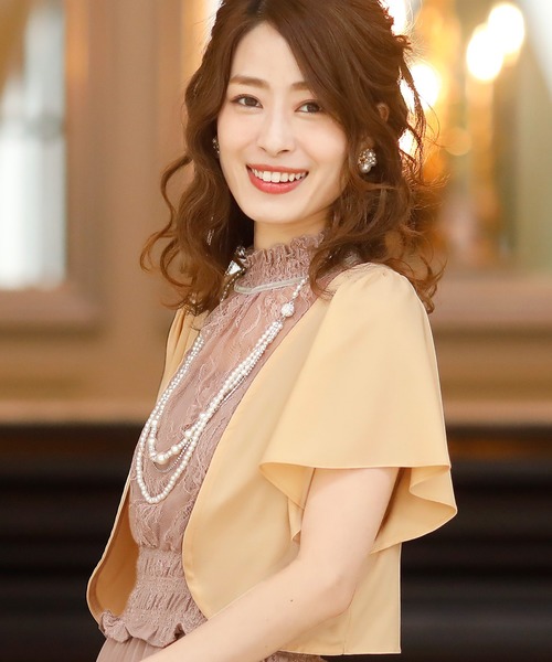 PourVous(プールヴー)の「バックリボン ボレロ 結婚式 フォーマル ドレス羽織り オケージョン (ノーカラージャケット・レディース・ブラック/ベージュ・XL/L/M/XXL)」の18枚目の写真
