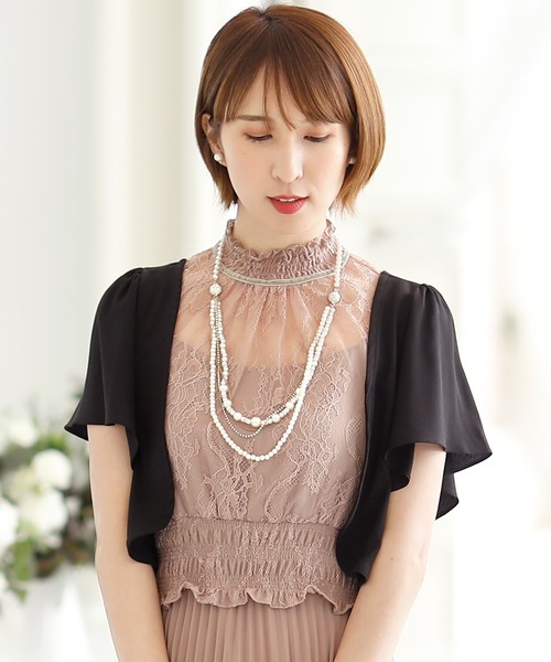 PourVous(プールヴー)の「バックリボン ボレロ 結婚式 フォーマル ドレス羽織り オケージョン (ノーカラージャケット・レディース・ブラック/ベージュ・XL/L/M/XXL)」の16枚目の写真