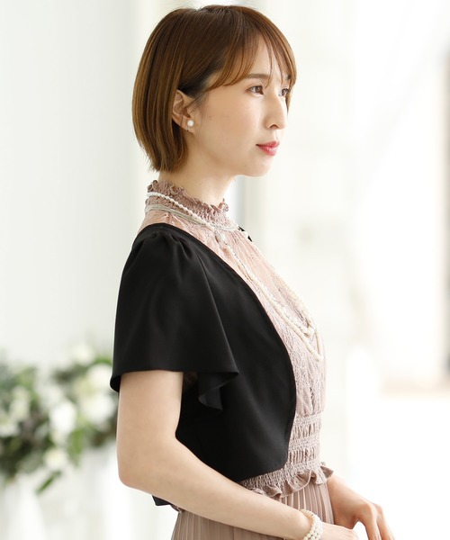 PourVous(プールヴー)の「バックリボン ボレロ 結婚式 フォーマル ドレス羽織り オケージョン (ノーカラージャケット・レディース・ブラック/ベージュ・XL/L/M/XXL)」の15枚目の写真