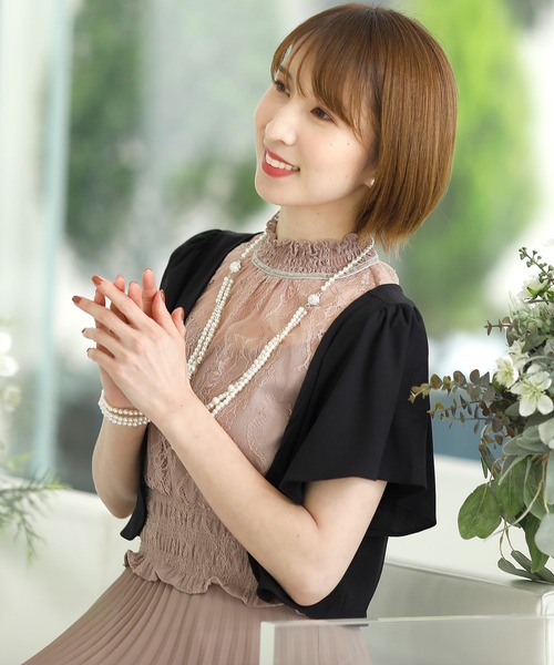PourVous(プールヴー)の「バックリボン ボレロ 結婚式 フォーマル ドレス羽織り オケージョン (ノーカラージャケット・レディース・ブラック/ベージュ・XL/L/M/XXL)」の12枚目の写真
