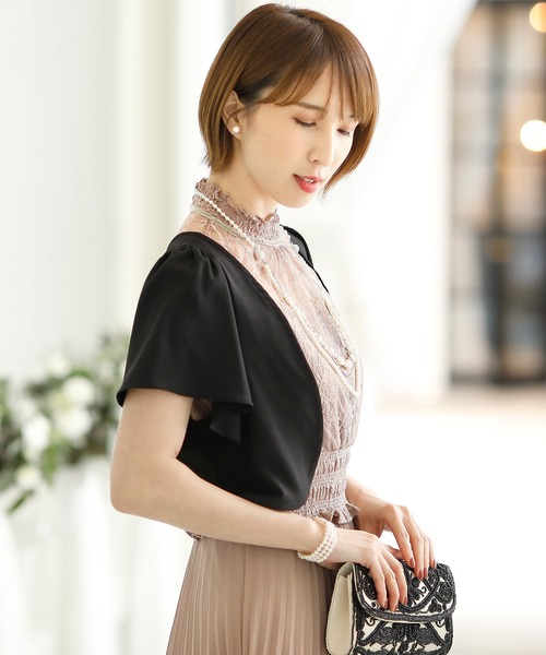 PourVous(プールヴー)の「バックリボン ボレロ 結婚式 フォーマル ドレス羽織り オケージョン (ノーカラージャケット・レディース・ブラック/ベージュ・XL/L/M/XXL)」の10枚目の写真