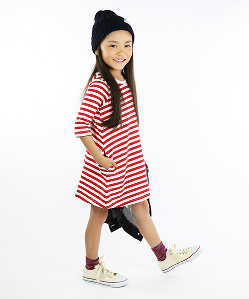 BRANSHES（ブランシェス）の「ボーダー7分袖ワンピース（ワンピース・キッズ・レッド/ブラック・90cm/100cm/130cm/120cm/110cm/140cm）」の14枚目の写真