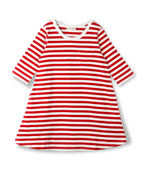 BRANSHES（ブランシェス）の「ボーダー7分袖ワンピース（ワンピース・キッズ・レッド/ブラック・90cm/100cm/130cm/120cm/110cm/140cm）」の3枚目の写真