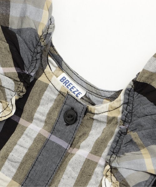 BREEZE（ブリーズ）の「袖フリルチェックワンピース（ワンピース・キッズ・ピンク/チャコール/イエロー・140/95/110/90/130/80/120/100）」の13枚目の写真