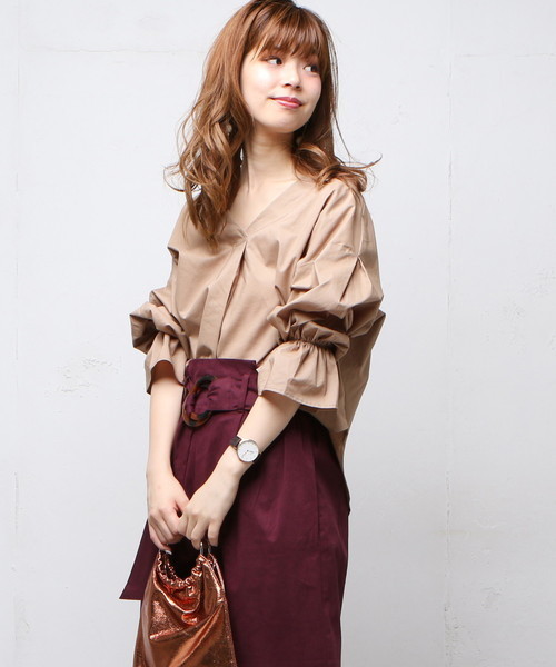 natural couture（ナチュラルクチュール）の「PPキャンディスリーブBL（シャツ/ブラウス・レディース・ベージュ/アイボリー/ブラック/カーキ/ブラウン・FREE）」の4枚目の写真