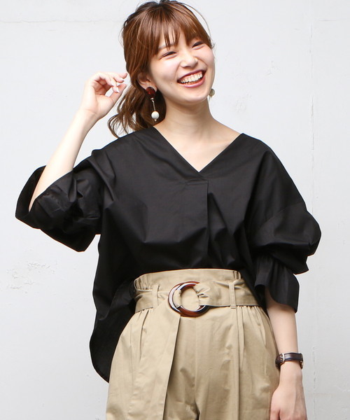 natural couture（ナチュラルクチュール）の「PPキャンディスリーブBL（シャツ/ブラウス・レディース・ベージュ/アイボリー/ブラック/カーキ/ブラウン・FREE）」の3枚目の写真