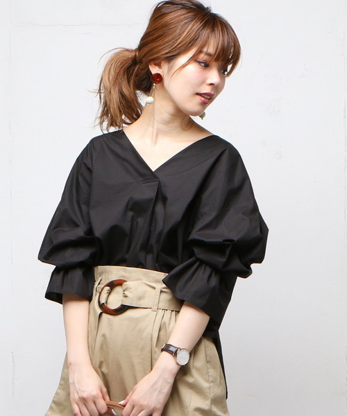 natural couture（ナチュラルクチュール）の「PPキャンディスリーブBL（シャツ/ブラウス・レディース・ベージュ/アイボリー/ブラック/カーキ/ブラウン・FREE）」の9枚目の写真