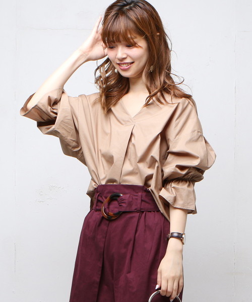 natural couture（ナチュラルクチュール）の「PPキャンディスリーブBL（シャツ/ブラウス・レディース・ベージュ/アイボリー/ブラック/カーキ/ブラウン・FREE）」の13枚目の写真