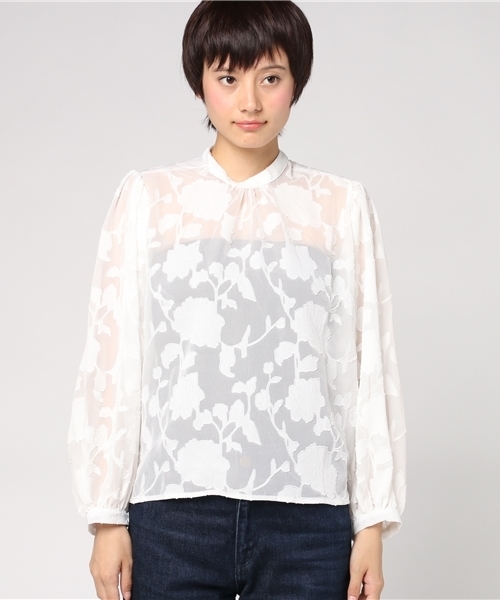 merlot plus(メルロープリュス)の「フラワー総レースバンドカラーブラウス2364(シャツ/ブラウス・レディース・ホワイト/ブラック・FREE)」の13枚目の写真