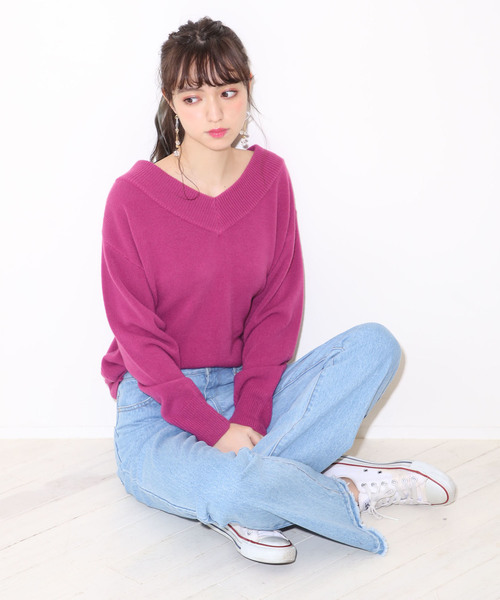 one after another NICE CLAUP(ワンアフターアナザーナイスクラップ)の「Vあきゆるっとシンプルニット(ニット/セーター・レディース・ブラック/ピンク/アイボリー/ラベンダー/レッド系その他・FREE)」の18枚目の写真