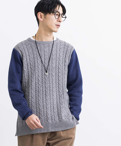 WEGO(ウィゴー)の「WEGO/サイドジップケーブルニット(ニット/セーター・メンズ・オフホワイト/杢グレー・LARGE/MEDIUM)」の2枚目の写真