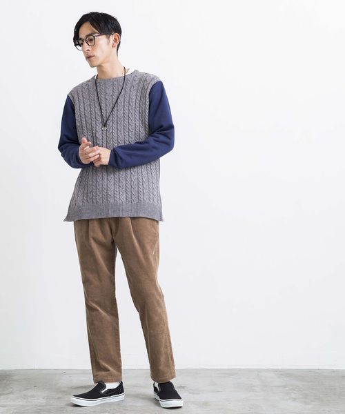 WEGO(ウィゴー)の「WEGO/サイドジップケーブルニット(ニット/セーター・メンズ・オフホワイト/杢グレー・LARGE/MEDIUM)」の6枚目の写真