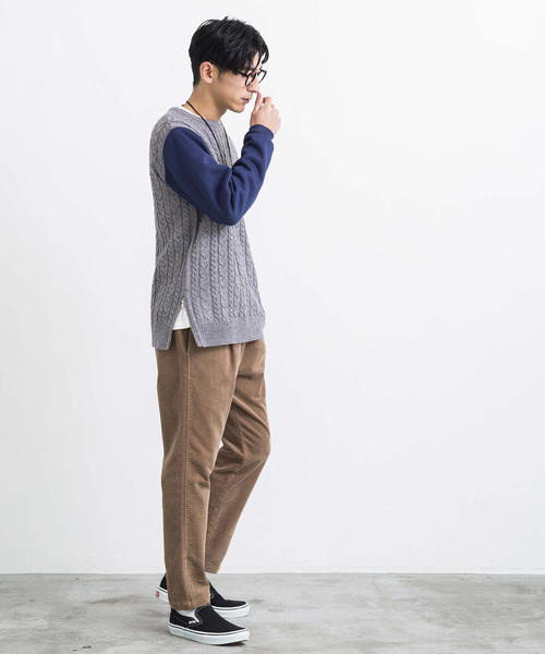 WEGO(ウィゴー)の「WEGO/サイドジップケーブルニット(ニット/セーター・メンズ・オフホワイト/杢グレー・LARGE/MEDIUM)」の7枚目の写真