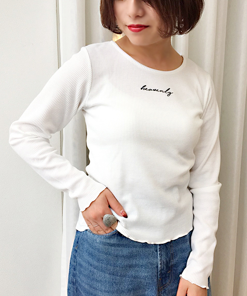 apres jour(アプレジュール)の「ロゴ刺繍ワッフルロンT【ZOZOTOWN限定アイテム】(Tシャツ/カットソー・レディース・ブラック/オフホワイト/ライトベージュ・フリー)」の7枚目の写真