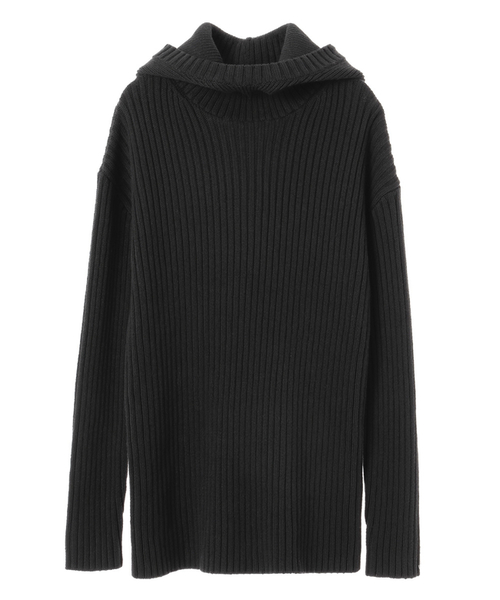 CLANE(クラネ)の「WIDE RIB HOODIE KNIT(ニット/セーター・レディース・ブラック/グリーン/ネイビー・1/2)」の2枚目の写真