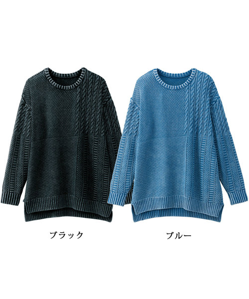 GeeRA（ジーラ）の「デニム風加工クレイジー柄切替ニット（ニット/セーター・レディース・ブルー/ブラック・LARGE/MEDIUM/X-LARGE）」の3枚目の写真