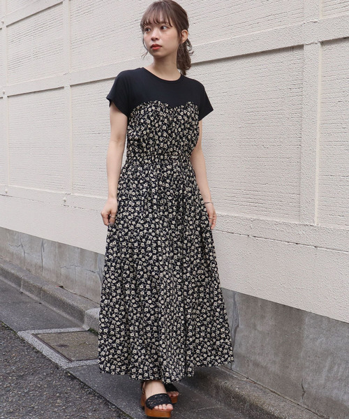 tiptop（ティップトップ）の「花柄ビスチェ切り替え風ワンピース
