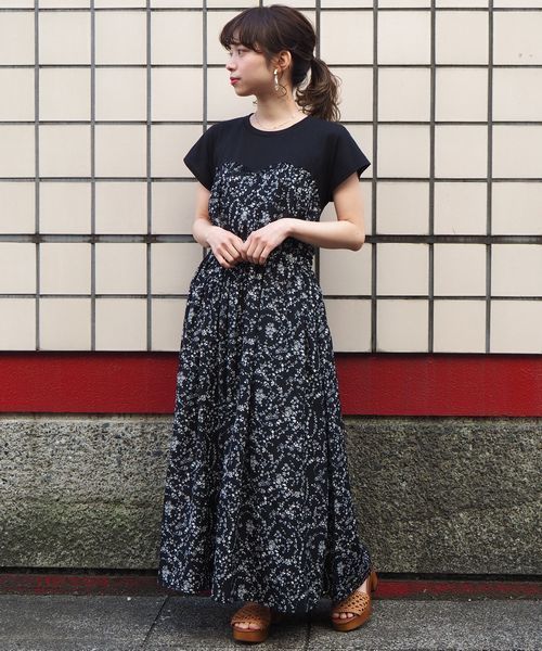 tiptop（ティップトップ）の「花柄ビスチェ切り替え風ワンピース